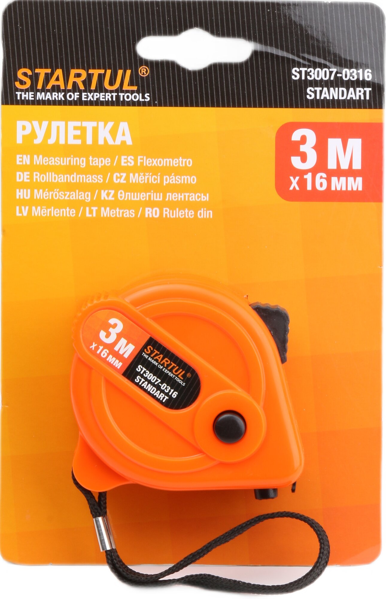 Рулетка измерительная 3 м 16 мм STARTUL Standart ST3007-0316 с автоматической намоткой ленты — фото 1