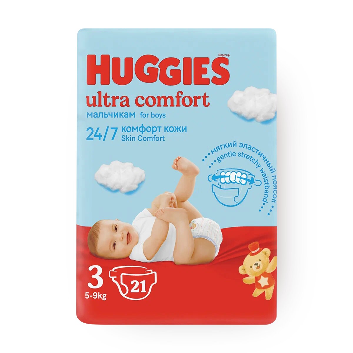 Подгузники Huggies Ultra Comfort, размер 3 для мальчиков 5-9 кг, 21 шт