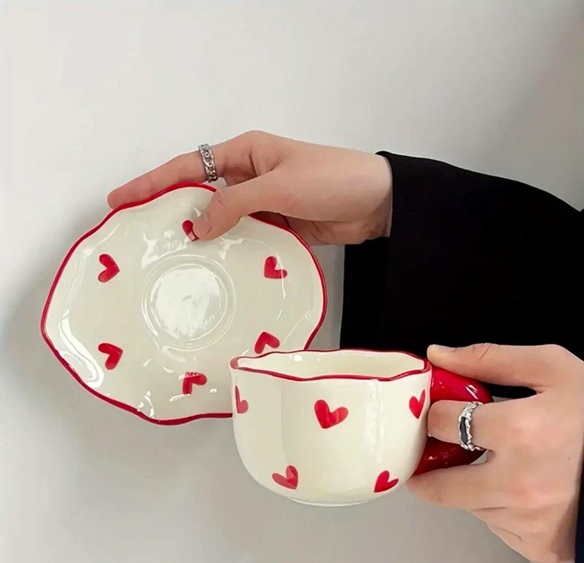 Чашка "Сердечки", фарфор, цвет белый с красными сердечками, 280мл — фото 1