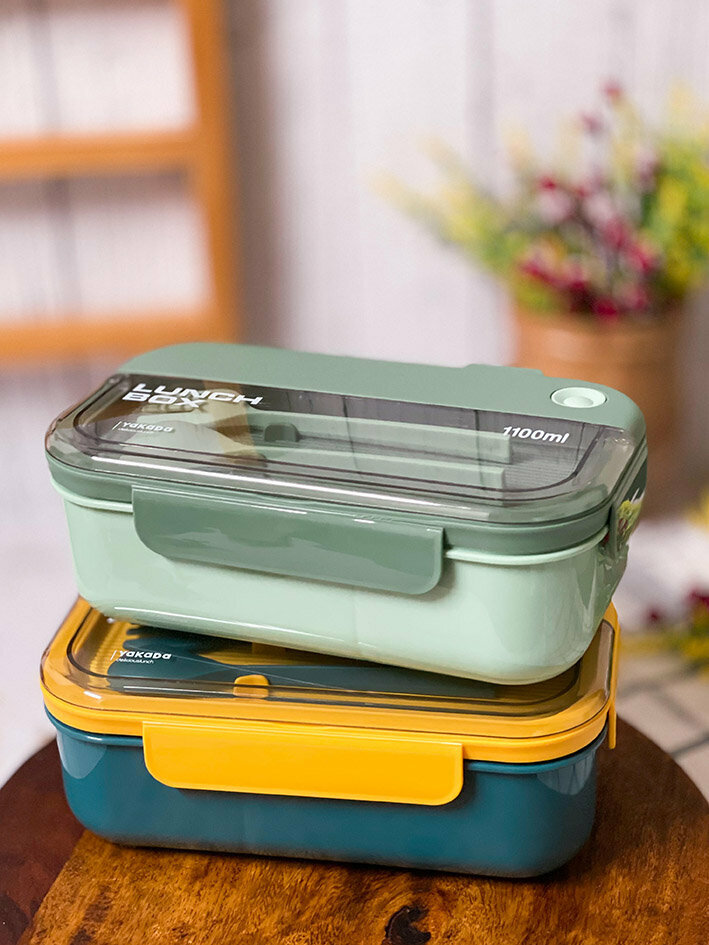 Ланч-бокс, с подогревом, пластик, 1000мл, серый, белая крышка, ложка в комплекте контейнр