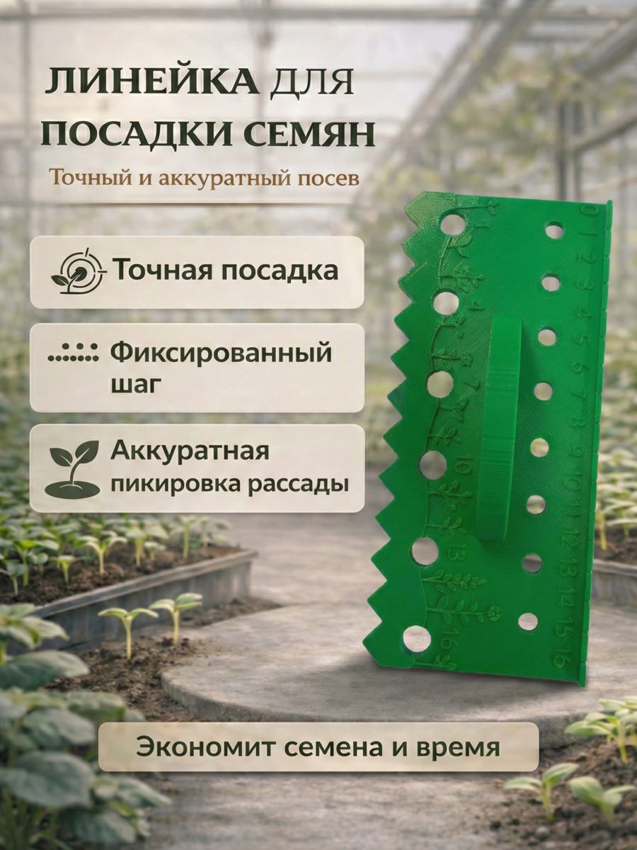 Линейка для посадки семян и рассады пластиковая 17 х 8 х 3 см зеленая