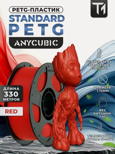 Изображение товара Филамент Anycubic PETG пластик для 3D принтера Красный (Red) 1кг (1,75мм)