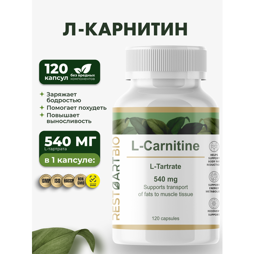Л-Карнитин 500 мг RestartBio 120 капсул/витамины для мужчин и женщин для похудения l карнитин активная форма рестартбио