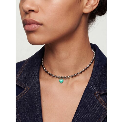 Колье LU Jewel, длина 38.5 см, серебряный, голубой