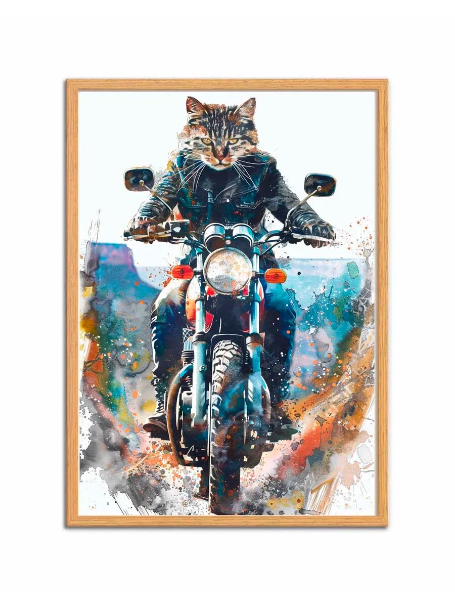 Норвежский лесной кот-байкер 1, Плакат 30x42см
