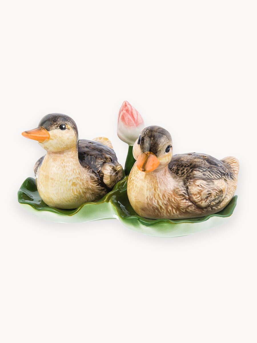 Набор для специй 3 предмета Elan Gallery Уточки, 14х10х7 см, солонка и перечница на подставке