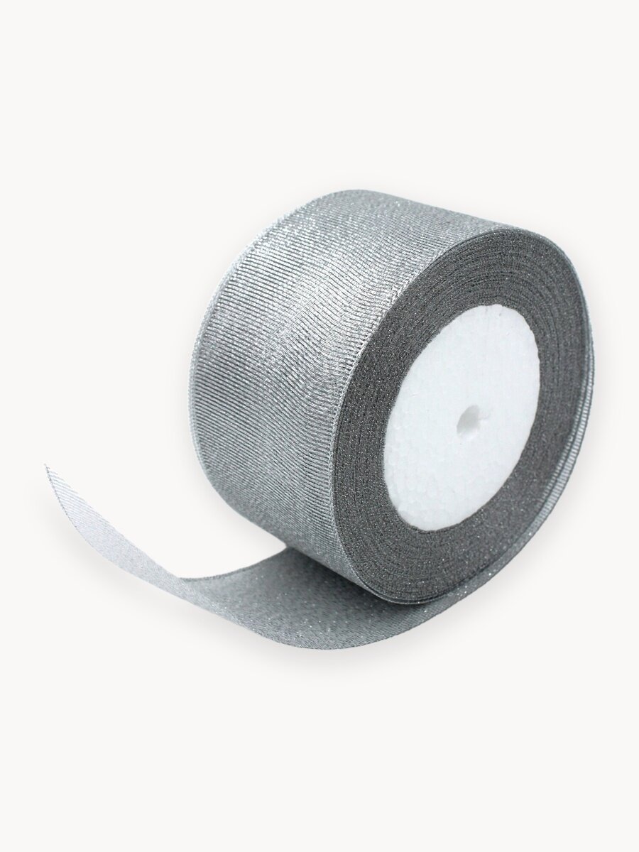 Лента парчовая 5см х 23м цвет серебро, упаковочная для рукоделия, для декора и творчества, шитья, упаковки и оформления подарков, 50мм