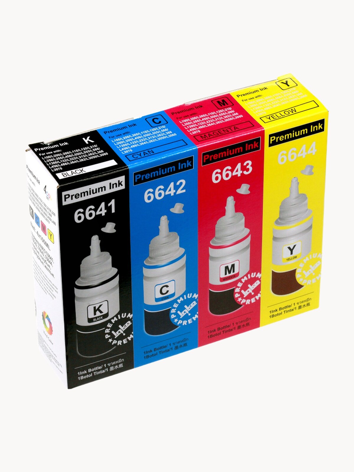 Чернила Epson 664 для принтеров L100, L200, L300, L110, L120, L121, L130, L132, L210, L222, L355, L364, L366 комплект 4 цвета CMYK по 100 мл Inko