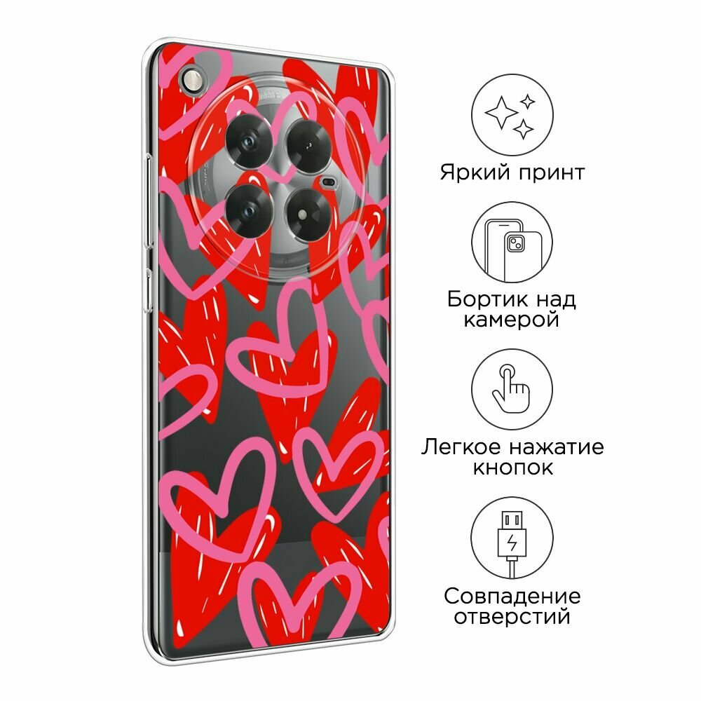 Чехол на Infinix Zero 40 5G / Инфиникс Зеро 40 5G с принтом "Hearts doodles - 14 февраля", прозрачный — фото 1
