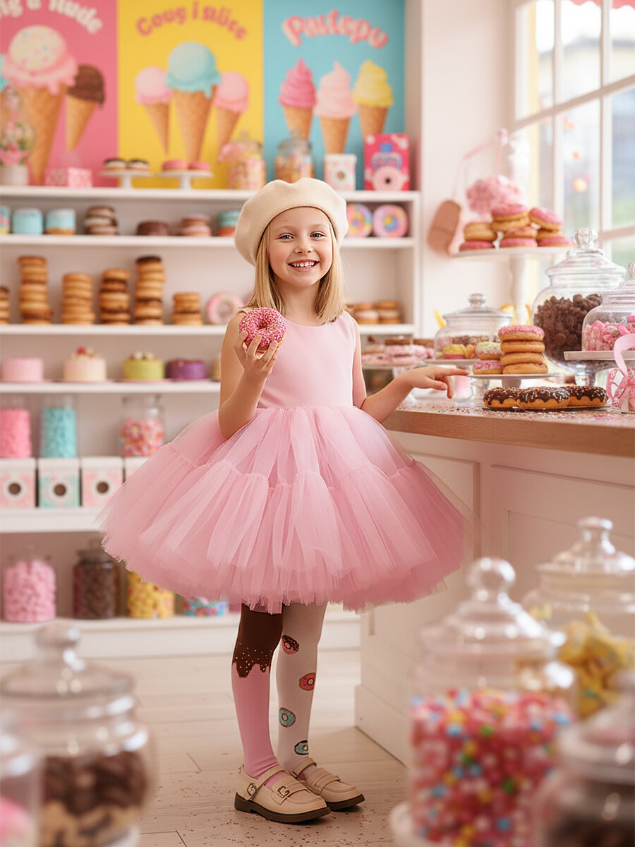 Колготки Соль&Перец Колготки для девочки Пончики, 200 den, размер 98-104, пыльная роза, белый, коричневый, бежевый, розовый — фото 1