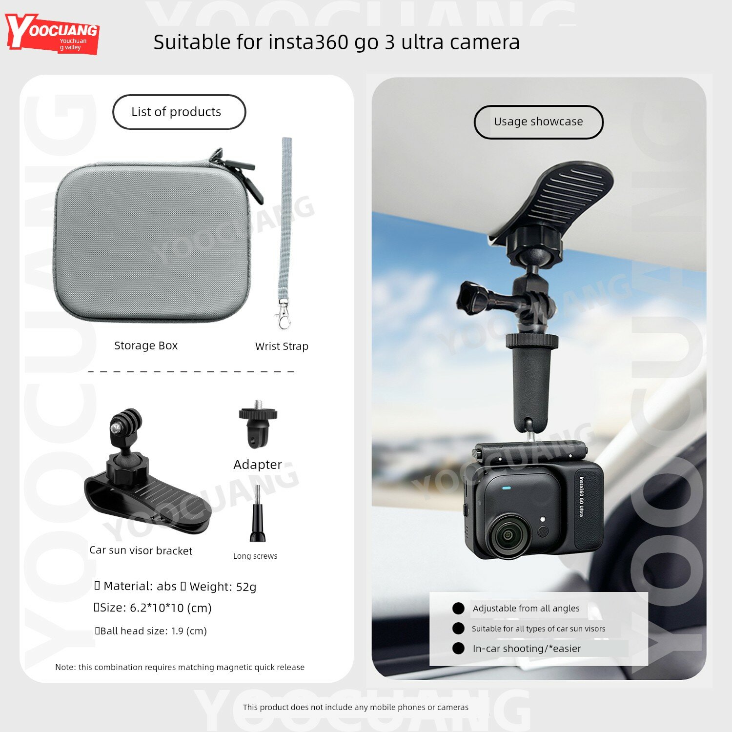Защитный чехол для Insta360 Go Ultra с креплением на солнцезащитный козырек автомобиля
