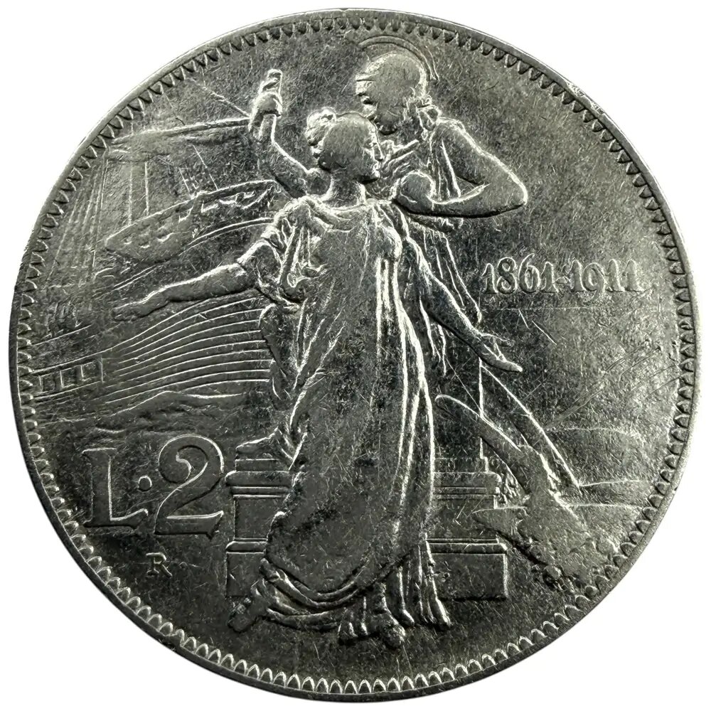 Италия 2 лиры 1911 г. (50 лет Королевству) (R)