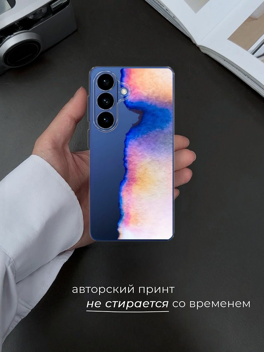 Чехол на Samsung S26 / Самсунг S26 с принтом Синяя акварель, прозрачный — фото 1