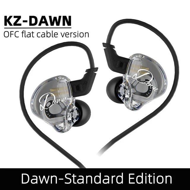 Наушники-мониторы KZ Dawn HiFi с 10-мм двойным динамическим излучателем, предназначенные для игр, спорта, музыки, диджеинга и сценического шумоподавления.