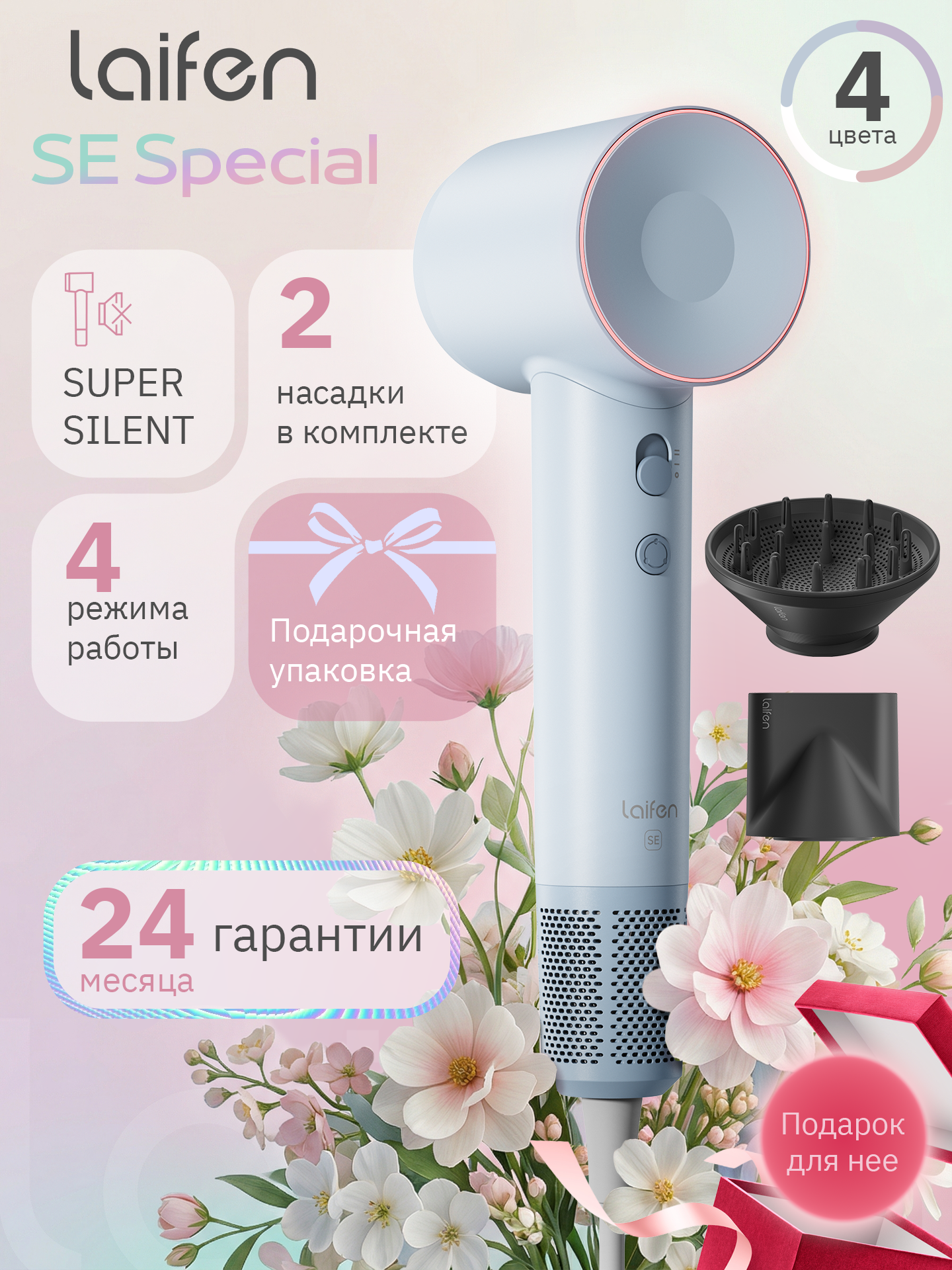 Фен Laifen SE Special, ионизация, 1500Вт, матово-голубой, компактный