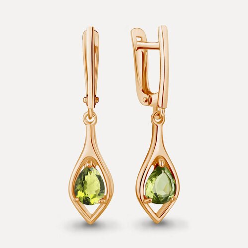 Изображение товара Серьги, серебро, 925 проба, золочение, хризолит