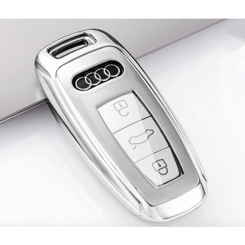фото Защитный чехол mypads m-237434 для смарт ключей audi с вырезом под логотип серебро белый
