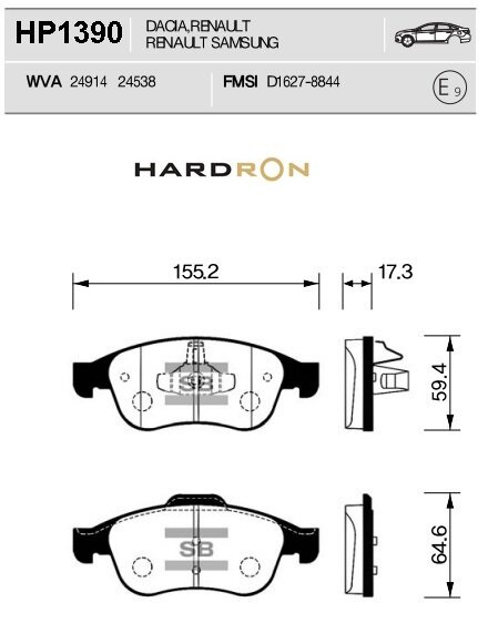 Колодки тормозные передние HP1390 HARDRON