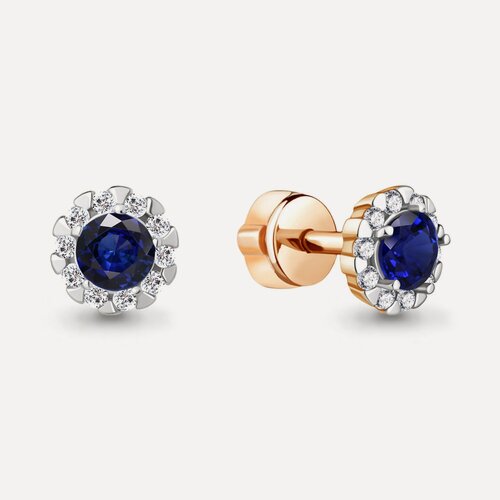 Изображение товара Серьги пусеты, серебро, 925 проба, золочение, сапфир синтетический, фианит