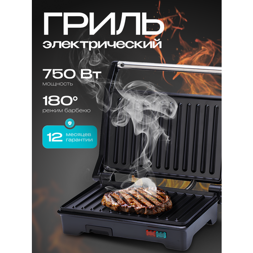 фото Электрический мини-гриль с режимом барбекю и антипригарным покрытием, мощность 750 вт, черный ragex
