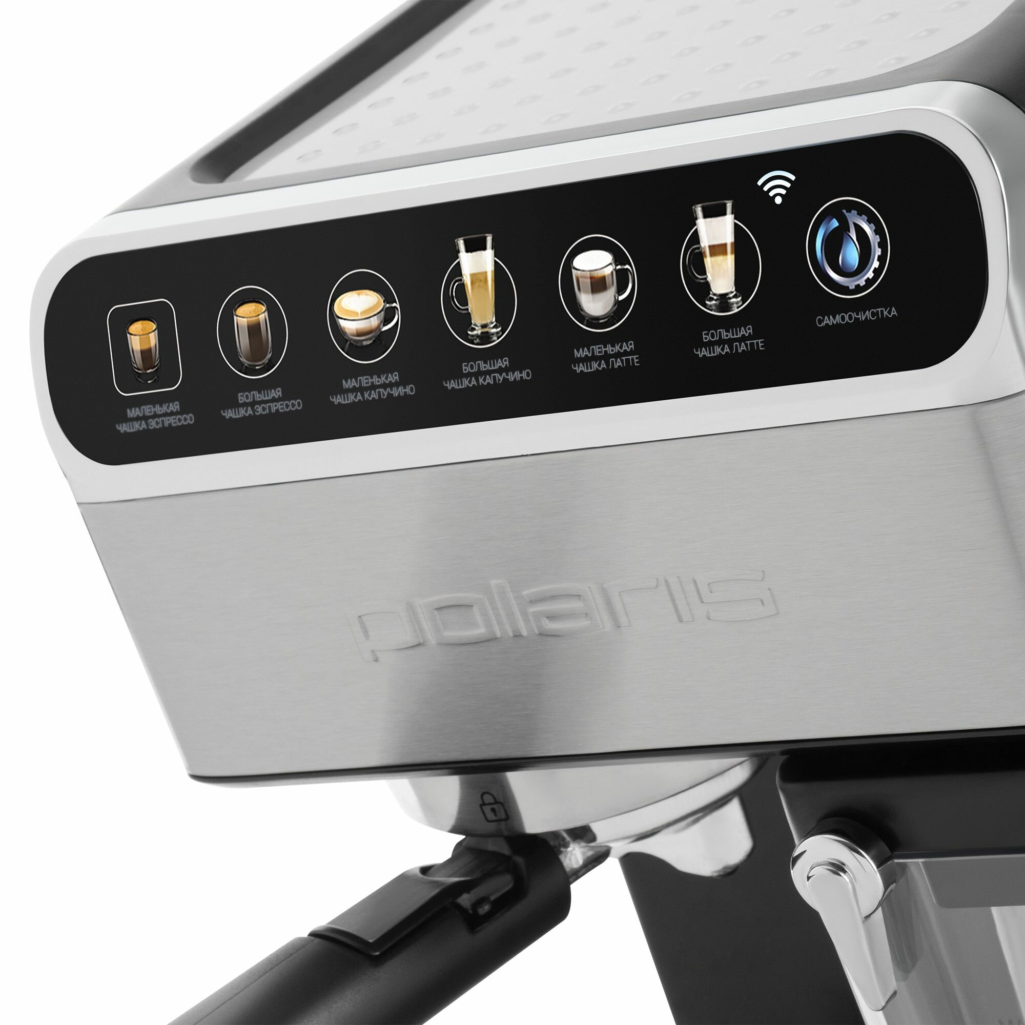 Кофеварка рожковая Polaris PCM 1540 Wi-Fi IQ Home капсульная и с капучинатором, черный/серебряный — фото 16