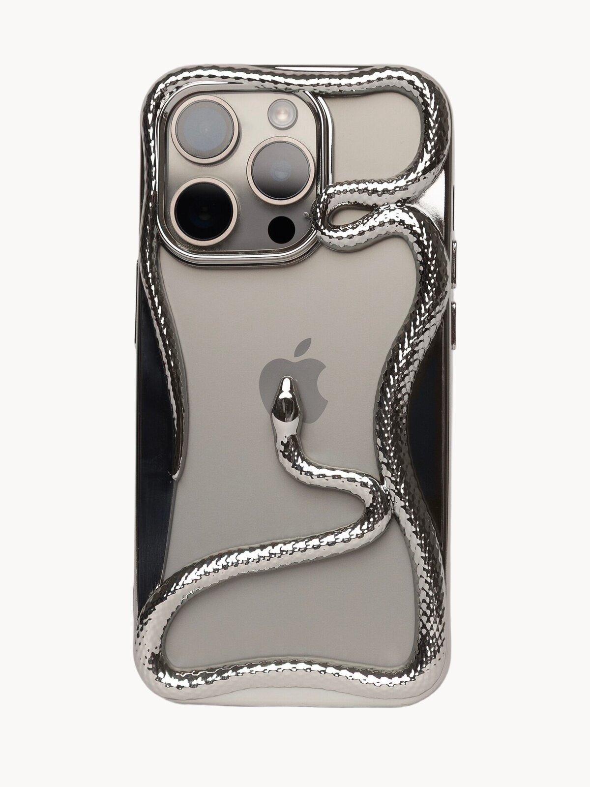 Чехол серебристого цвета на iPhone 17 с змеиным принтом, пластик