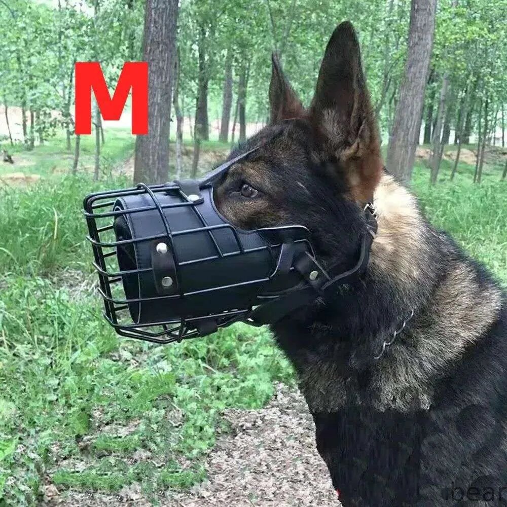 2025 Металлическая корзина-намордник для домашней собаки с регулируемыми кожаными ремешками - предотвращающий укусы(M,15.5cm)