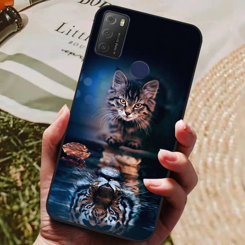 Чехол для TCL 20Y: кот и тигр, силикон, цвет 3
