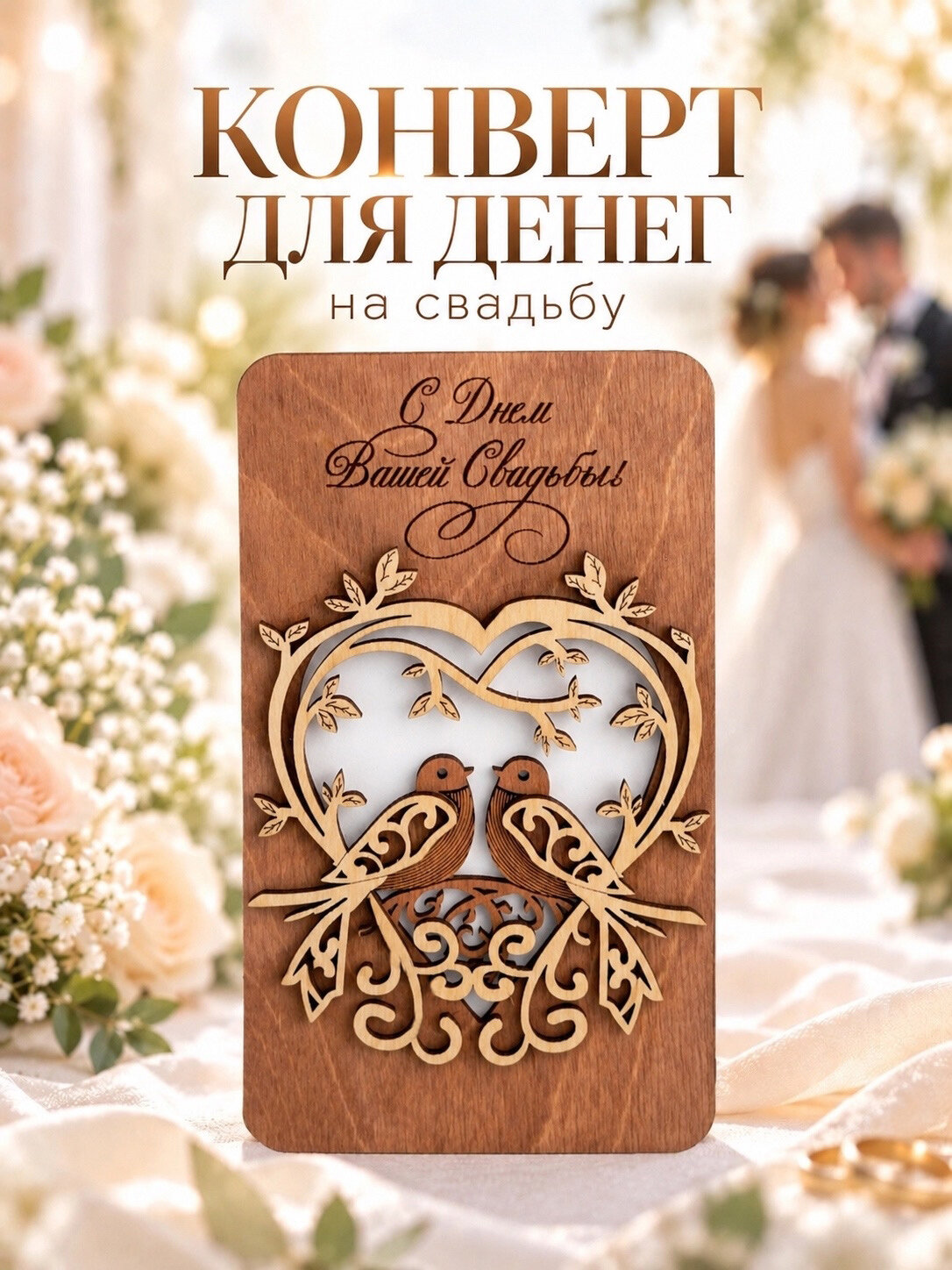 Деревянный конверт для денег на свадьбу l Подарок Молодоженам на годовщину свадьбы