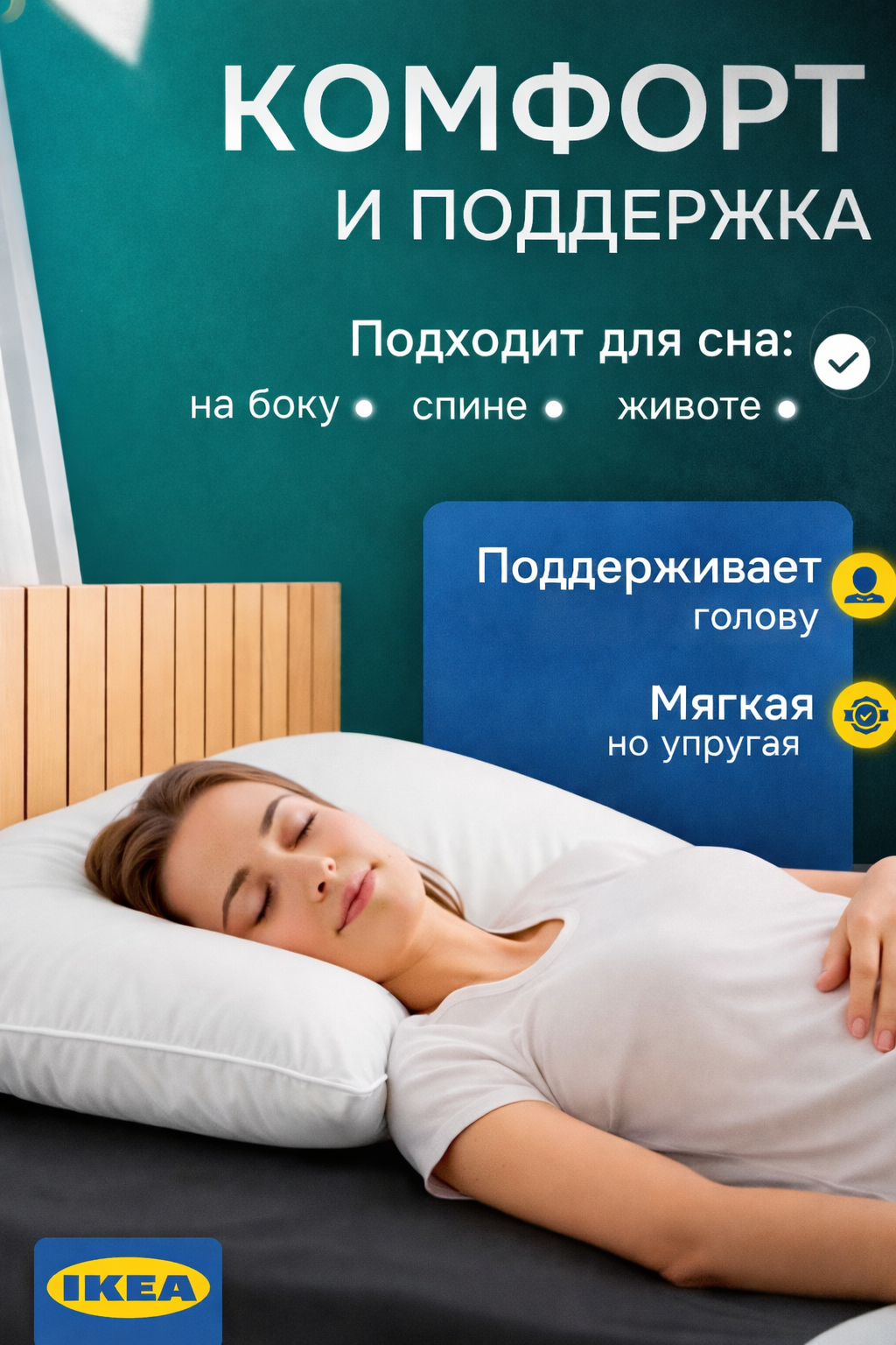 Подушка IKEA BRUKSVARA 50х70, гипоаллергенная, мягкая и упругая — фото 1