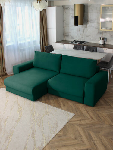 Изображение товара Диван-кровать угловой Лофт зеленый, левый угол, Независимый Пружинный Блок, механизм выкатная Еврокнижка, 250х155х65 см