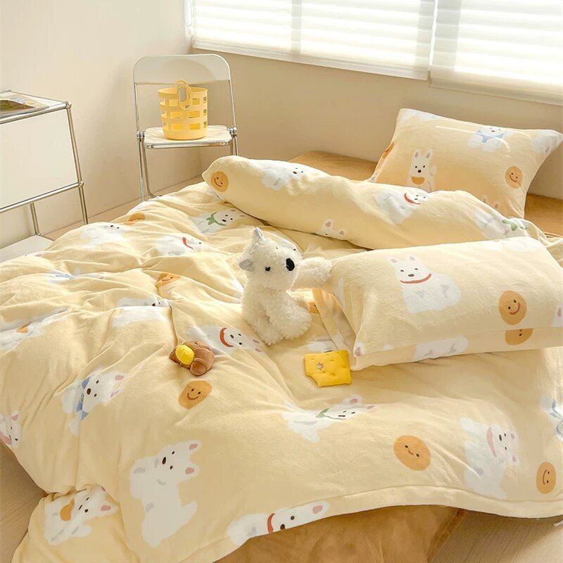 Комплект постельного белья Happy West Highland Cream Series Original Puppy Cream Velvet, четыре предмета, зимний,