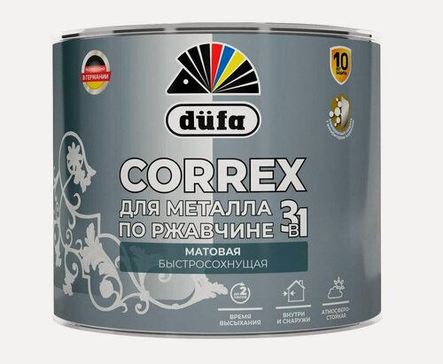 Изображение товара Грунт-эмаль по ржавчине матовая Dufa Correx 3 в 1 RAL-9010 белый 2 л