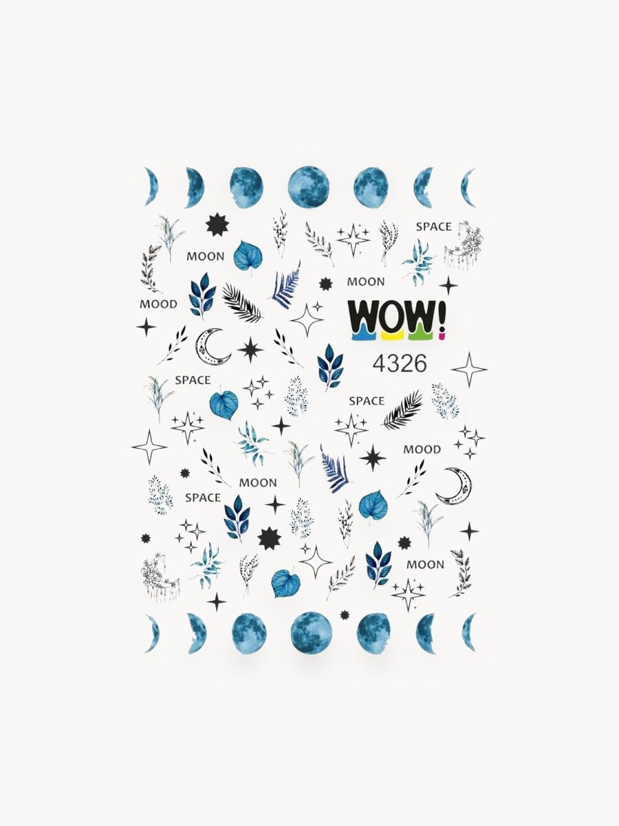 Наклейки для ногтей, слайдеры для маникюра и педикюра. Стиль: Луна, Космос, Звёзды.