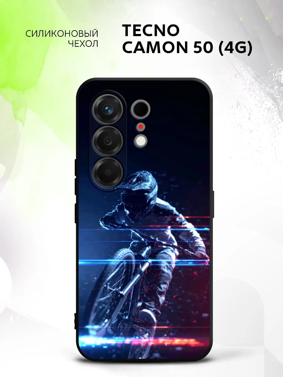Чехол на Tecno Camon 50 (4G), Техно Камон 50 (4Г) защита камеры и углов, бампер с принтом мотоциклист