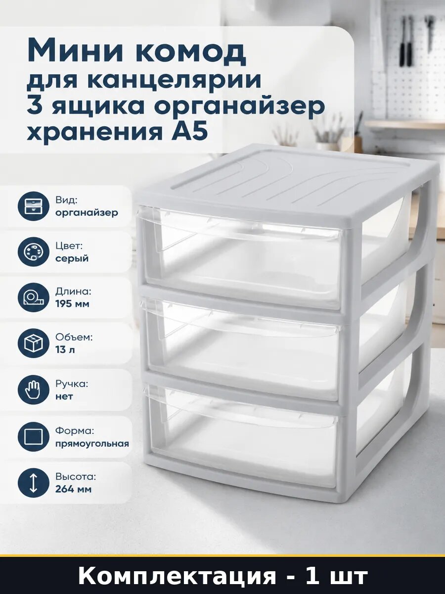 Мини комод для канцелярии 3 ящика органайзер хранения А5