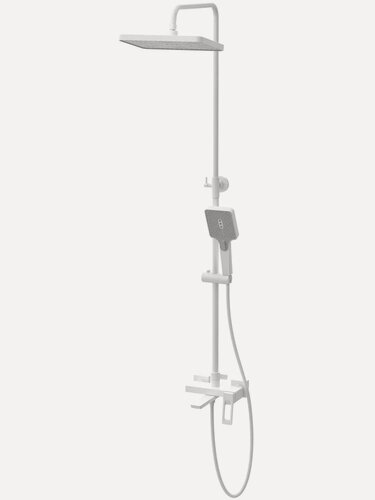 Изображение товара Душевая стойка Haiba HB24732-8 со смесителем, белая, матовая, душевая система с тропическим душем, с изливом, с лейкой, латунная, рычаг сбоку