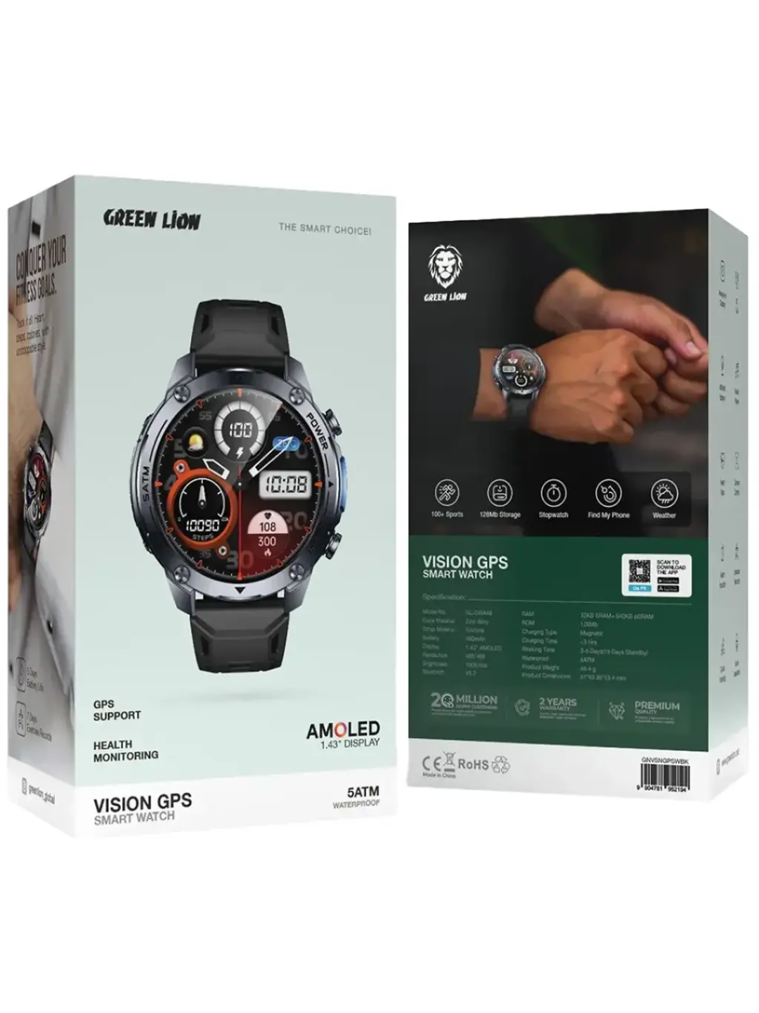 Смарт-часы Green Lion Vision GPS , AMOLED-дисплей, 6 дней автономной работы, с GPS