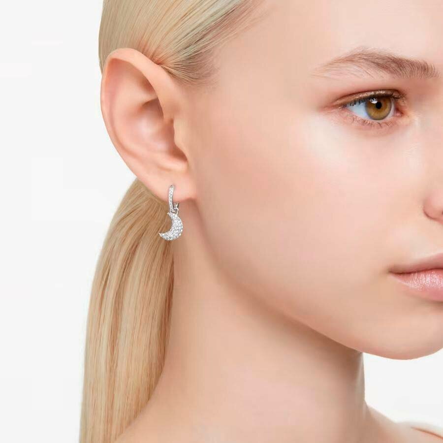 Серьги SWAROVSKI, кристаллы Swarovski, размер 25 мм, серебряный — фото 1