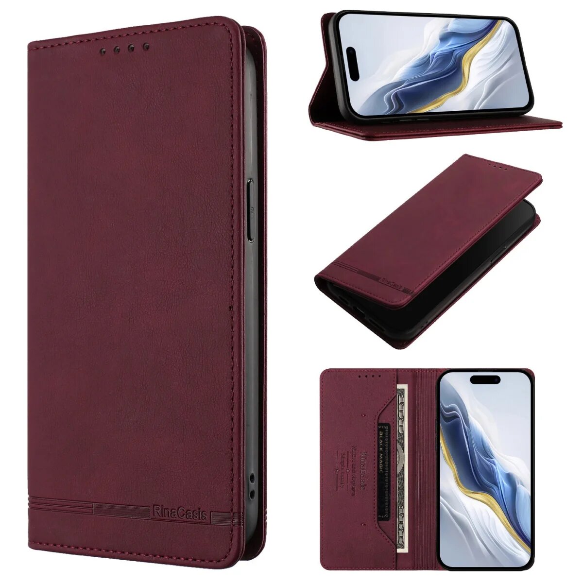 Магнитный чехол-книжка для Oneplus 15 15R 15T 13 13T 13R 13S 12 12R OnePlus 15, Бордовый, Red (RC23)