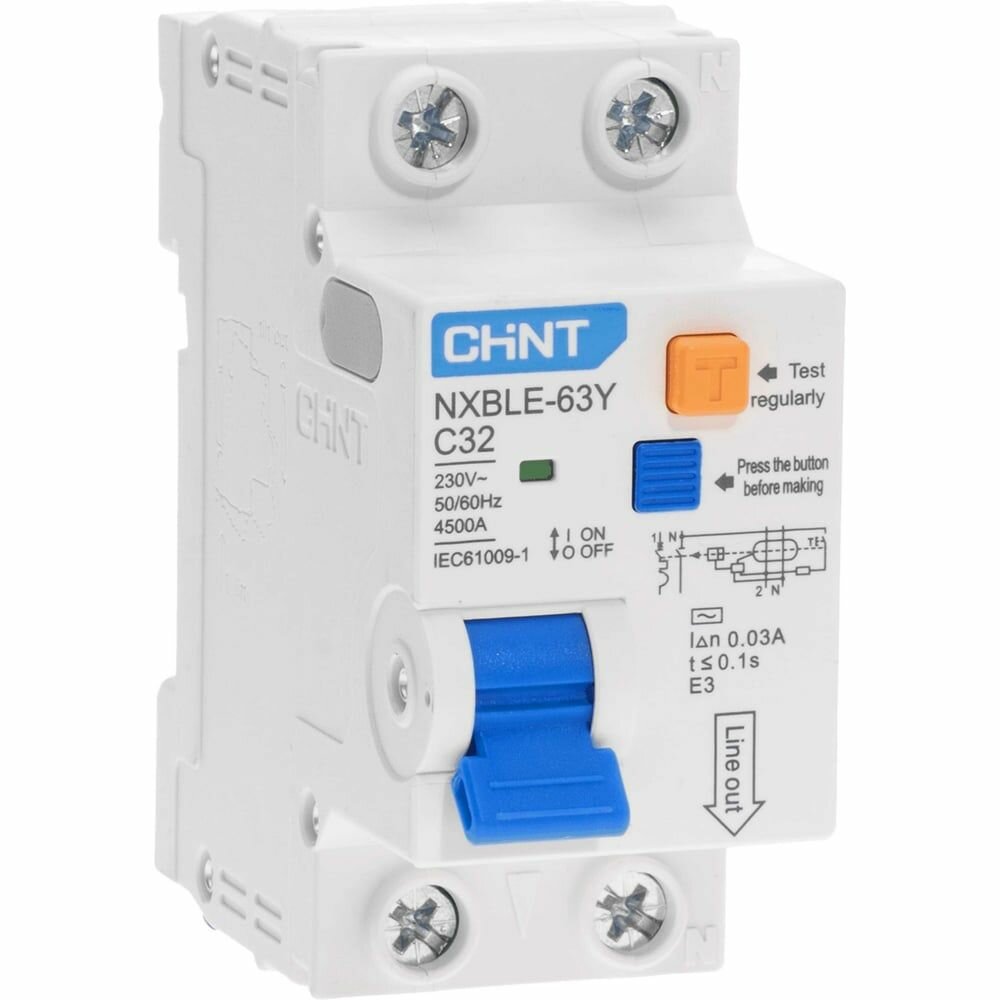 Выключатель автоматический дифференциального тока 1п+N C 32А 30мА электрон. тип AC 4.5кА NXBLE-63Y (R) CHINT 105545