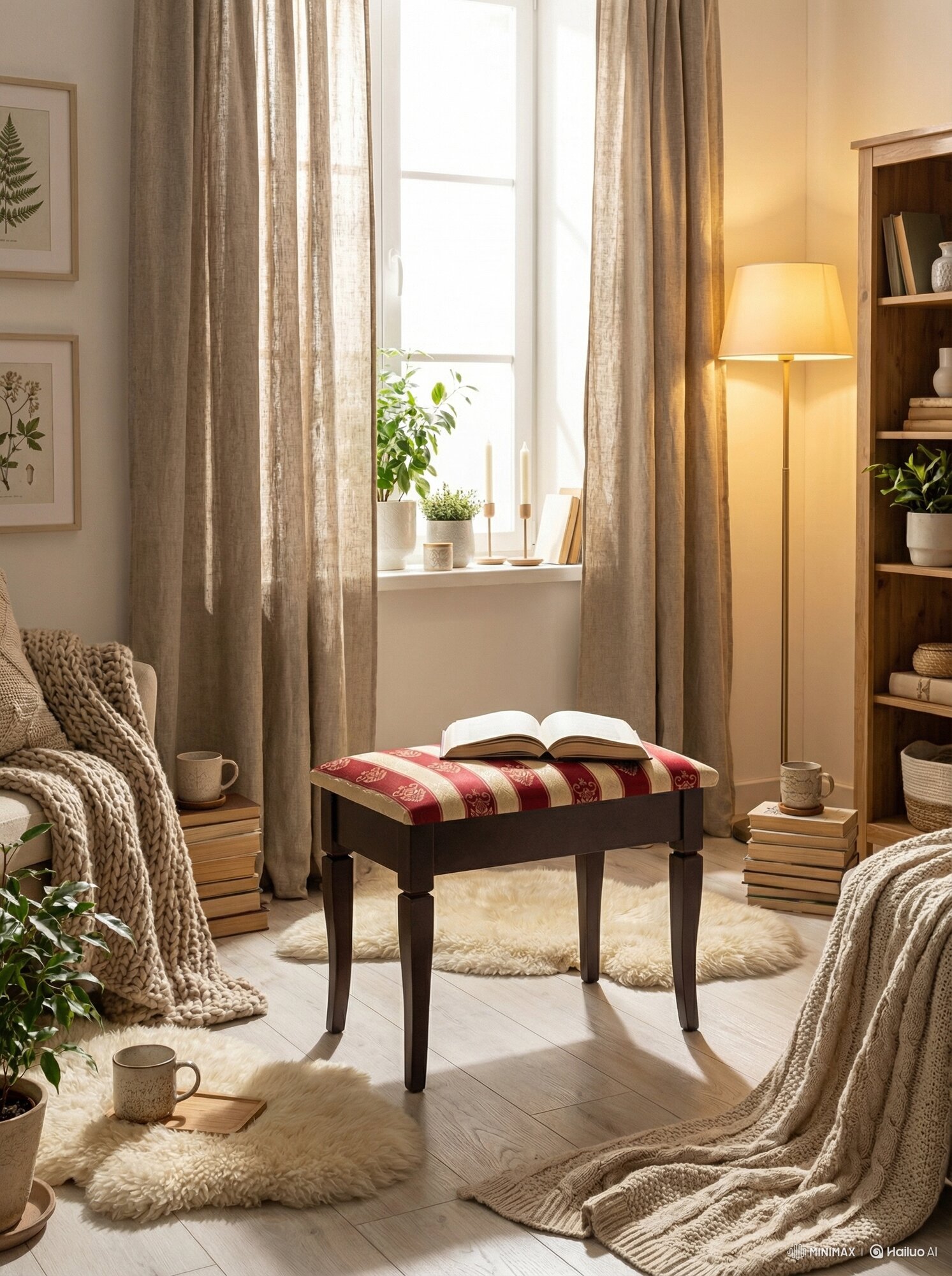 Пуфик банкетка в прихожую IFERS с сиденьем Ретро М с ящиком средне-коричневый, ткань полоса бордо