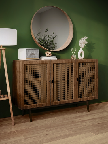 Изображение товара Комод для одежды Puzzlemebel Бохо, тумба для вещей с полками на ножках, длина 135 см, коричневый