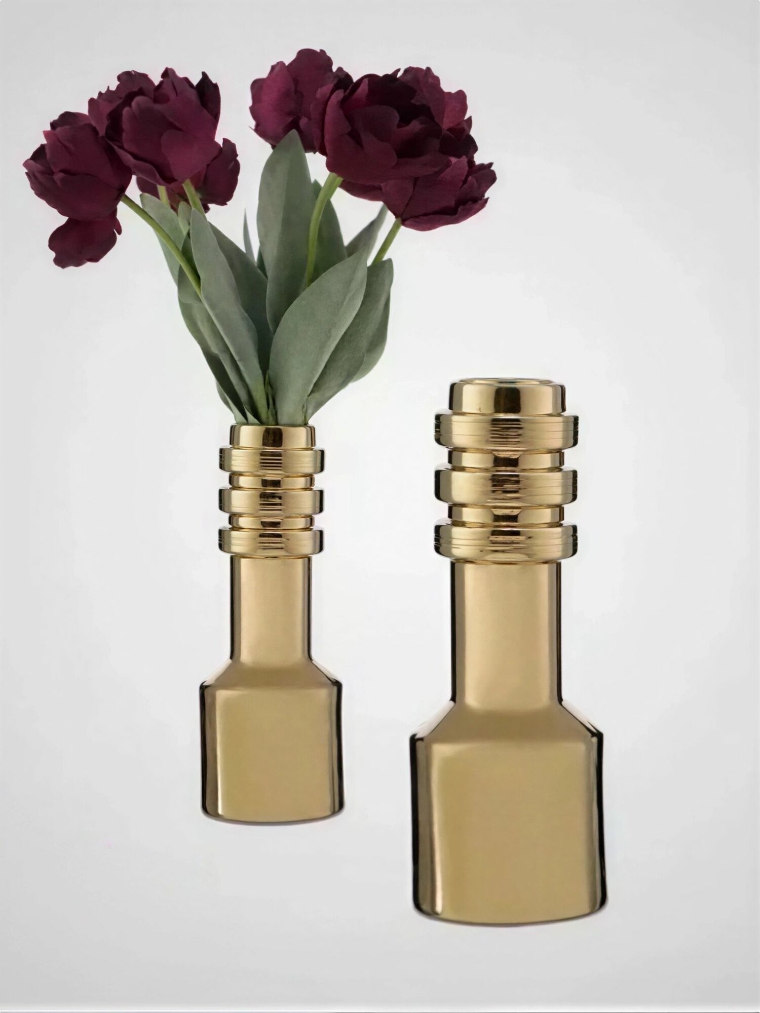 Ваза керамическая, 11*11*30см, настольное размещение, цвет золотистый — фото 1