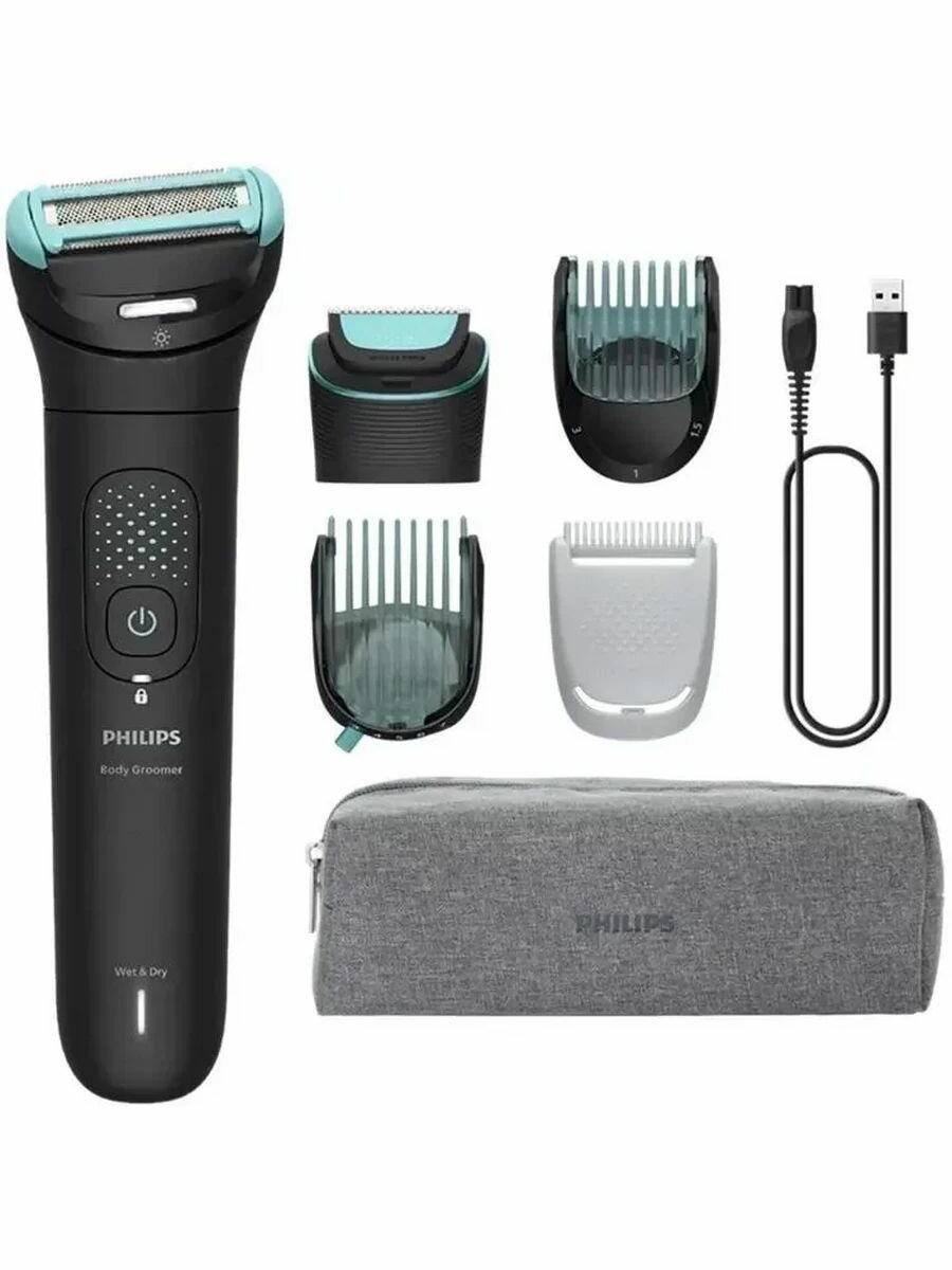 Триммер Philips BG7470/15 для тела, сухое и влажное бритье, гибкая головка, регулируемые насадки, черный