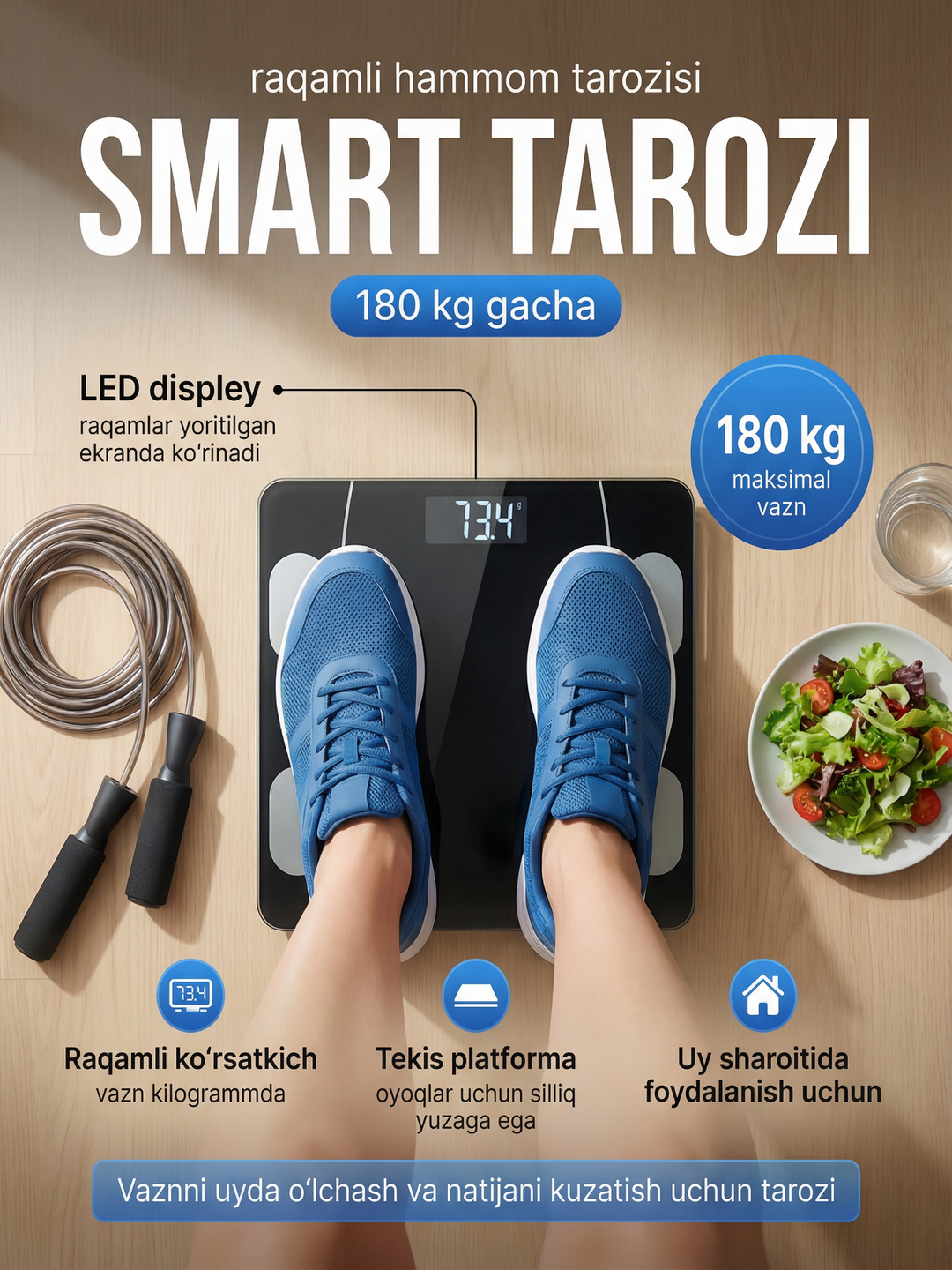 Умные электронные весы напольные, смарт весы для ванной, до 180 кг