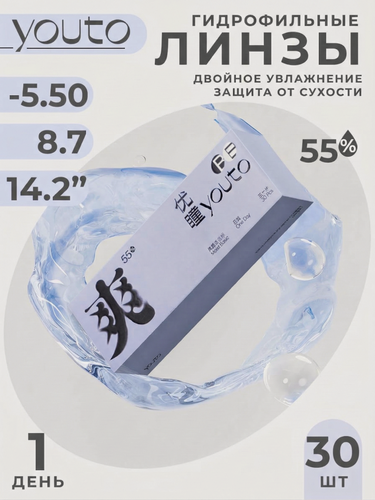 Изображение товара Линзы контактные однодневные YOUTO 30 шт. гидрофильные мягкие "Moist Basic", 55% влагосодержания