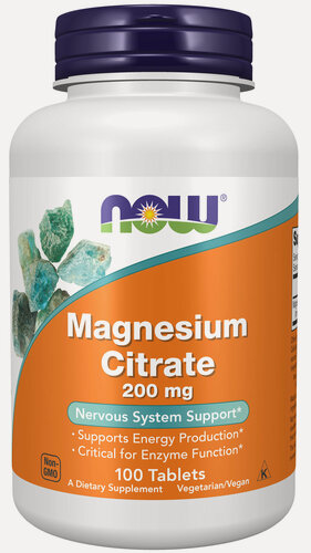 Изображение товара NOW Magnesium Citrate, Цитрат магния 200 мг 100 таблеток для нервной системы, для сердца