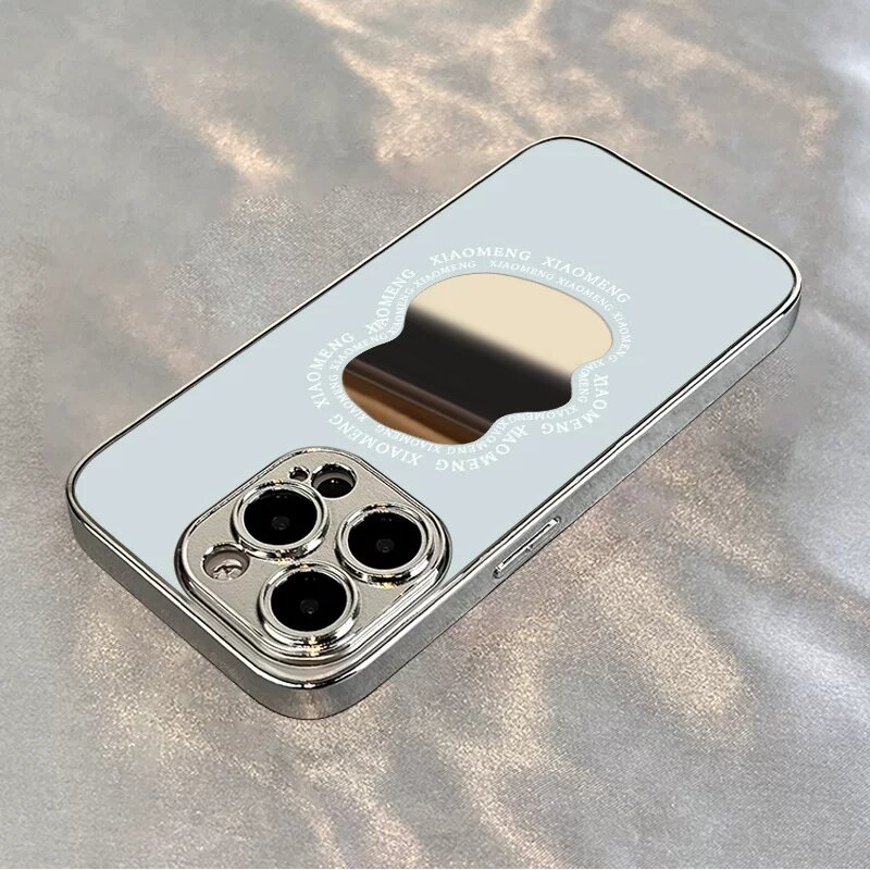 Чехол для iPhone 16 Pro Max с минималистичным геометрическим английским зеркальным дизайном, серебристый цвет, защитный