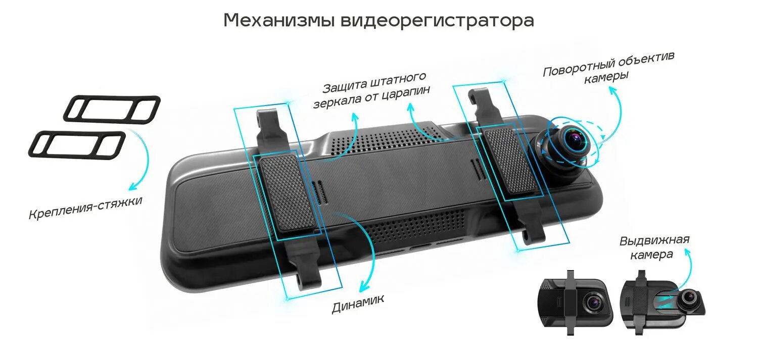 Видеорегистратор-зеркало с GPS-радаром, задней камерой и парковочной автовизиткой — фото 1